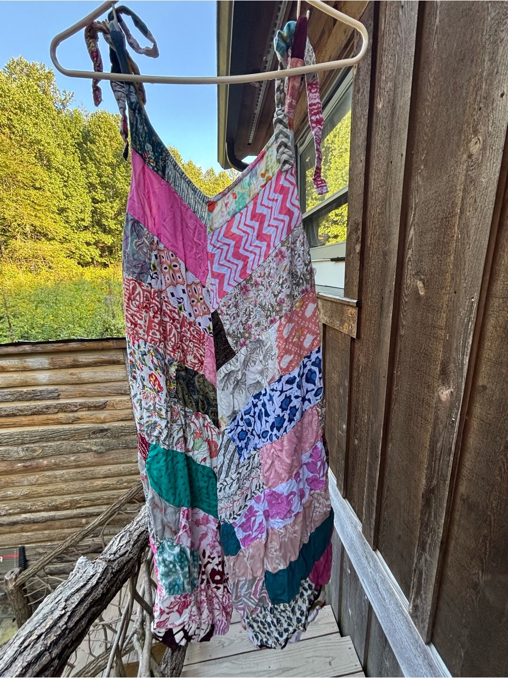 Multicolor Patchwork One-Piece Tie-Strap Romper